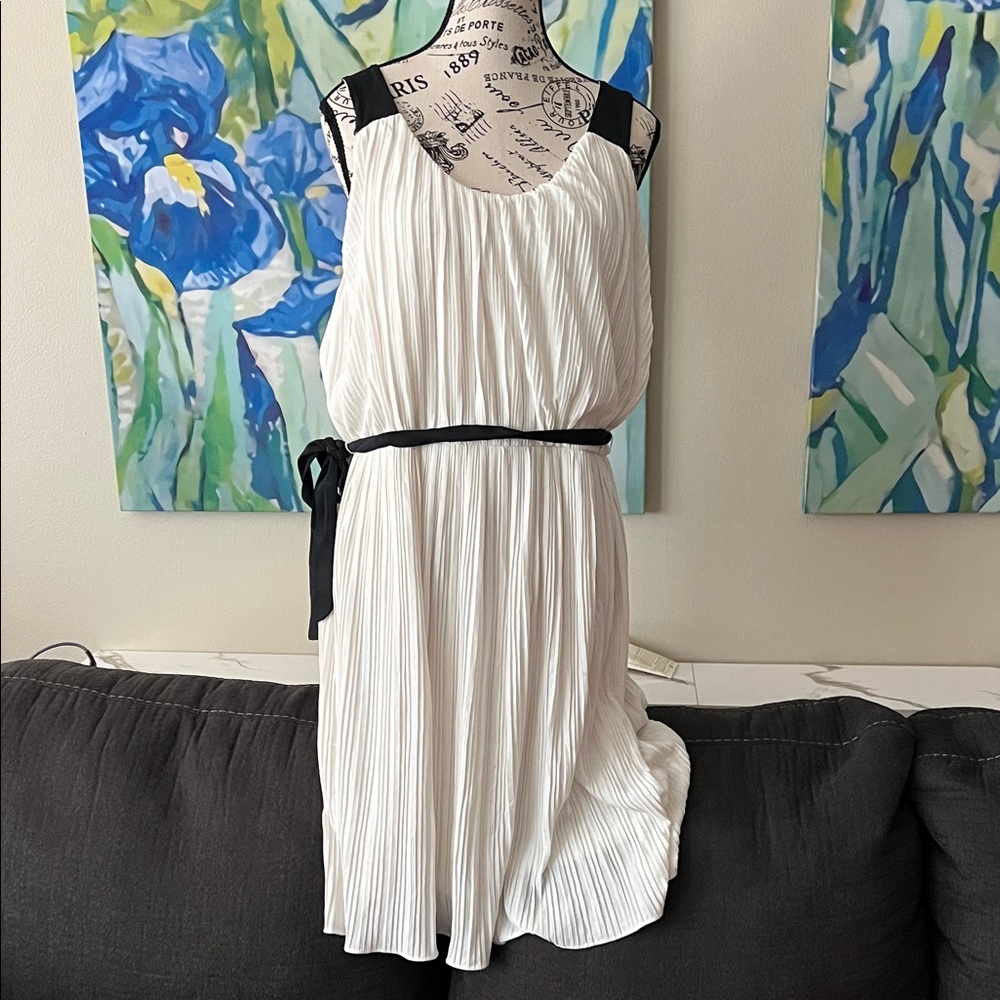 Banana Republic White Pleated Mini Dress with Black Accents